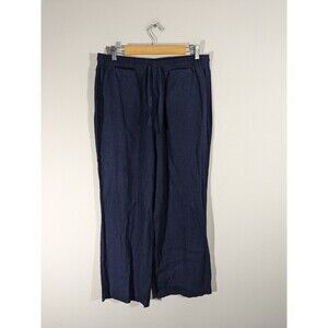 Versona‎ EUC Navy Wide Leg Linen Blend Pull On Pants Women Size XL